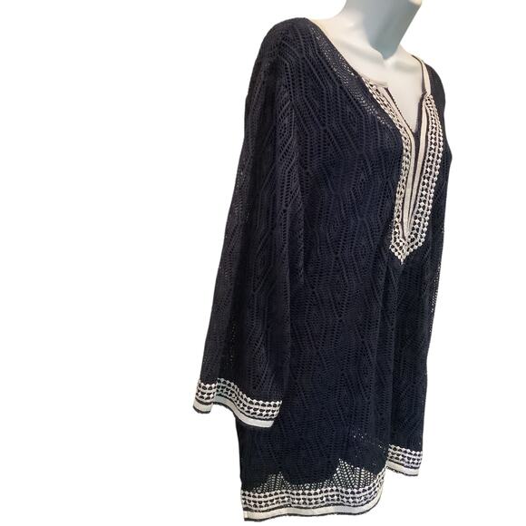 ALFRED DUNNER NAVY BLUE/WHITE LACE TRIM WOMEN’STUNIC TOP 3X - Picture 3 of 7